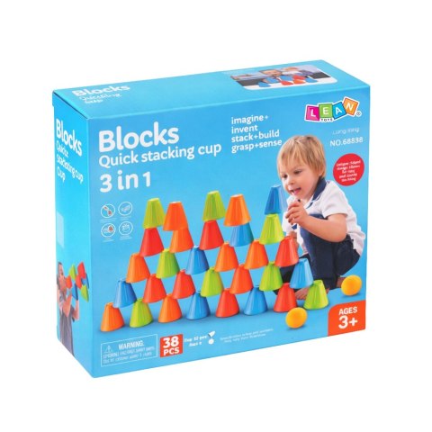 GRA ZRĘCZNOŚCIOWA SZYBKIE KUBECZKI 3W1 EDUKACYJNA PIŁKI KUBKI ZESTAW 38EL.