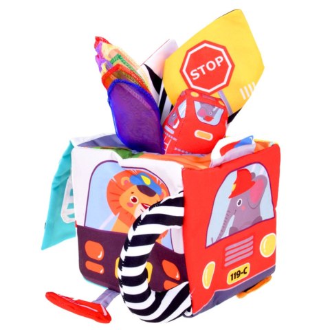 MIĘKKA KOSTKA SENSORYCZNA DLA MALUCHA LUSTERKO AUTKA ZNAKI DROGOWE 16X16CM