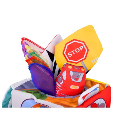 MIĘKKA KOSTKA SENSORYCZNA DLA MALUCHA LUSTERKO AUTKA ZNAKI DROGOWE 16X16CM