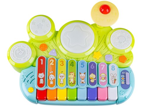 PIANINKO Z PERKUSJĄ DLA MALUCHA KSYLOFON CYMBAŁKI ŚWIATŁA DŹWIĘKI MUZYKA