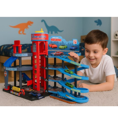 PARKING GARAŻ 4 POZIOMOWY Z AUTKAMI 8 RESORAKÓW WINDA NAKLEJKI AKCESORIA