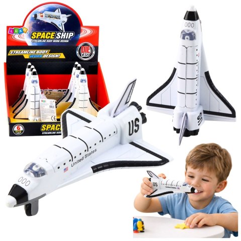 Statek Kosmiczny Metalowy Napęd Pull-Back Otwierany Biały