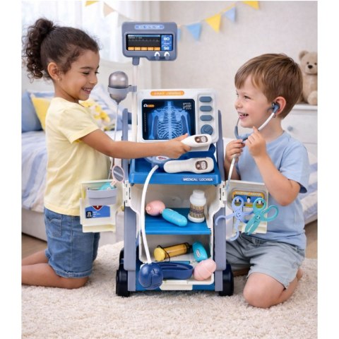 ZESTAW MAŁEGO LEKARZA DOKTORA MONITOR KROPLÓWKA STETOSKOP ŚWIATŁA ODGRYWANIE RÓL