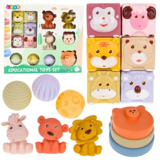 MIĘKKIE KLOCKI EDUKACYJNE SENSORYCZNE DLA MALUCHA EKO GUMA ZESTAW 18EL.