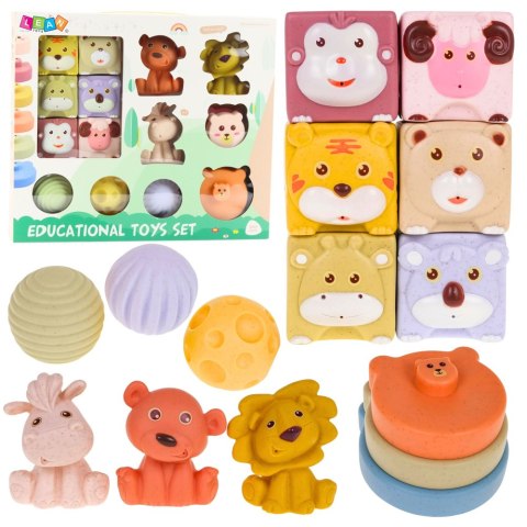 MIĘKKIE KLOCKI EDUKACYJNE SENSORYCZNE DLA MALUCHA EKO GUMA ZESTAW 18EL.