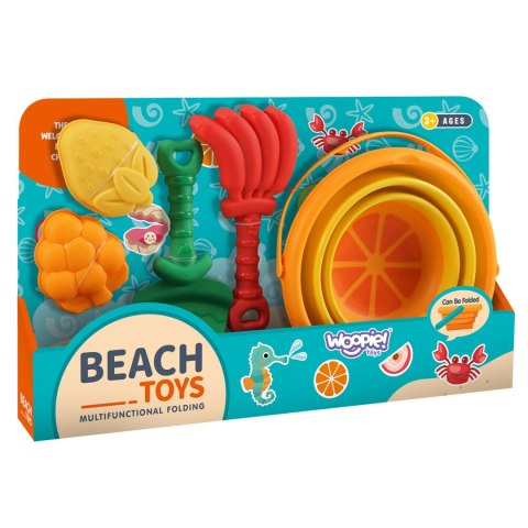 WOOPIE Zestaw Do Zabawy w Piasku Tropikalne Owoce Składane Wiaderko z Grabkami Łopatką Foremkami