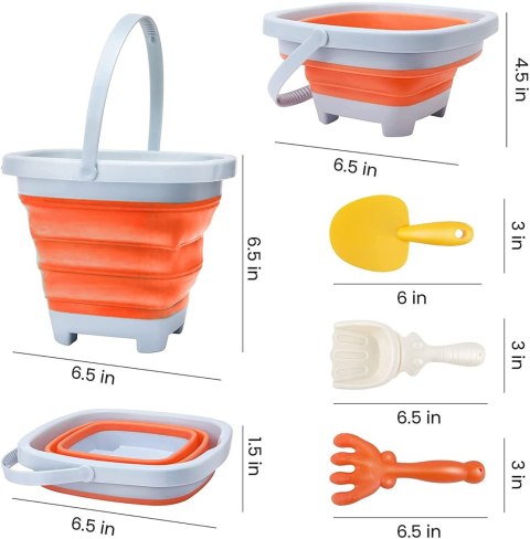 WOOPIE Zestaw Wiaderko Składane z Grabkami Łopatką Pomarańczowe