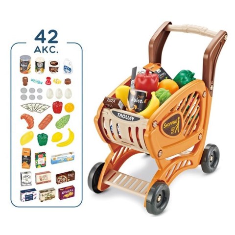 WÓZEK SKLEPOWY DLA DZIECI AKCESORIA 42EL. JEDZENIE ZESTAW OTWIERANY PRZÓD