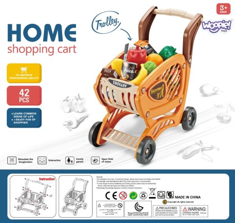 WÓZEK SKLEPOWY DLA DZIECI AKCESORIA 42EL. JEDZENIE ZESTAW OTWIERANY PRZÓD