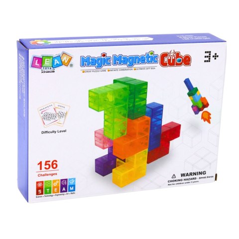 KLOCKI MAGNETYCZNE UKŁADANKA MAGIC CUBE 156 KART Z WYZWANIAMI ZESTAW 9 EL.