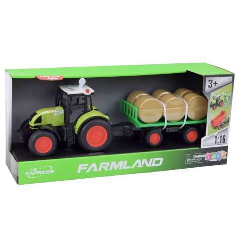 TRAKTOR Z PRZYCZEPKĄ Z SIANEM 1:16 37,5CM ŚWIATŁA DŹWIĘKI NAPĘD FRYKCYJNY