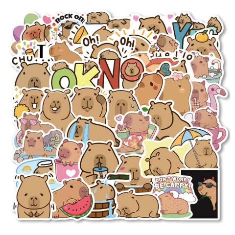 Zestaw Naklejki Kapibara Papierowe Różne Wzory 100 szt.