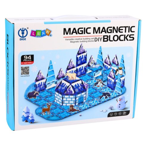 KLOCKI MAGNETYCZNE KONSTRUKCYJNE LODOWA KRAINA FIGURKI ZWIERZĘTA ZESTAW 94EL