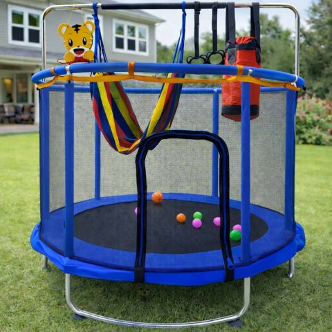 TRAMPOLINA OGRODOWA DLA DZIECI SIATKA PIŁKI KOSZYKÓWKA 150CM BOKS HAMAK