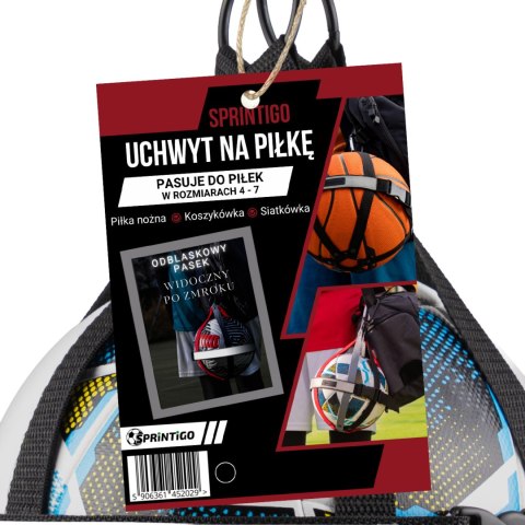 UCHWYT NA PIŁKĘ REGULOWANY Z KARABIŃCZYKIEM DO PIŁEK ROZM. 4-7 SPRINTIGO
