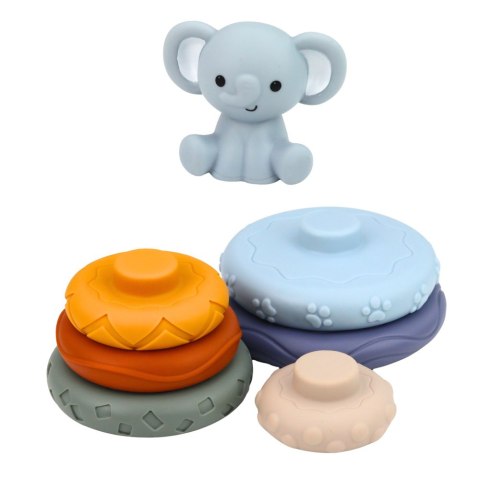 ZESTAW SENSORYCZNY DLA NIEMOWLĄT 3W1 GUMOWE KLOCKI PIŁKI WIEŻA PIRAMIDKA