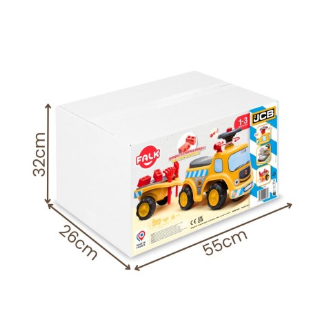 FALK Jeździk Ciężarówka Budowlana JCB z Przyczepą i Akcesoriami 1-3 Lat