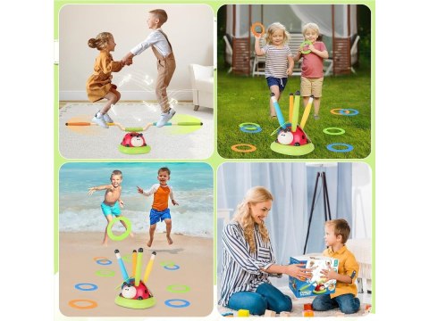 Gra Zręcznościowa 3w1 BIEDRONKA Wyrzutnia Rakiet Skakanka Rzut Do Celu Rzutki Skaczące Ramiona Interaktywna Zabawka Dla Dzieci