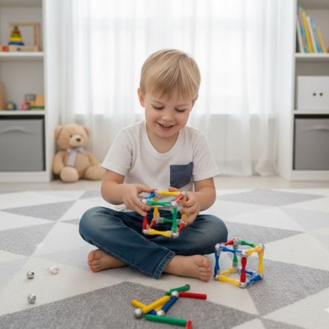 KLOCKI MAGNETYCZNE KONSTRUKCYJNE 3D 128 EL. XXL EDUKACYJNE KREATYWNE TRWAŁE