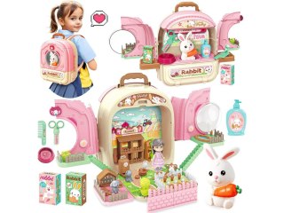 Królik w Plecaku Zabawka 3w1 Mini Farma Ogródek Plecak Domek Dla Lalek