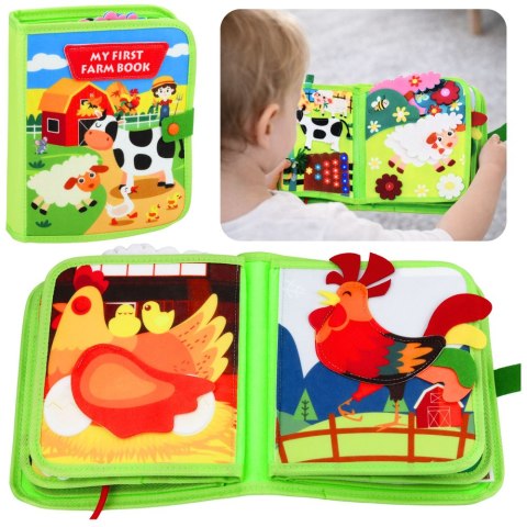 MIĘKKA KSIĄŻECZKA TABLICA FILCOWA EDUKACYJNA MONTESSORI FARMA 20 AKTYWNOŚCI