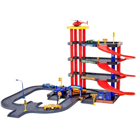 PARKING GARAŻ 4 POZIOMOWY WINDA 3 METALOWE AUTKA HELIKOPTER AKCESORIA 70 EL