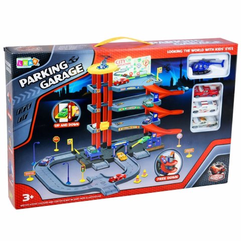 PARKING GARAŻ 4 POZIOMOWY WINDA 3 METALOWE AUTKA HELIKOPTER AKCESORIA 70 EL