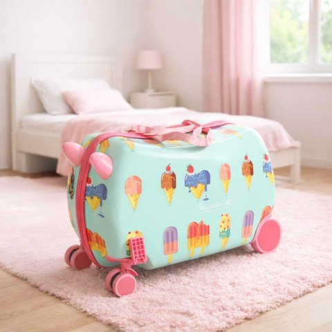 WALIZKA PODRÓŻNA DLA DZIECI NA KÓŁKACH JEŹDZIK BAGAŻ PODRĘCZNY LODY SMYCZ