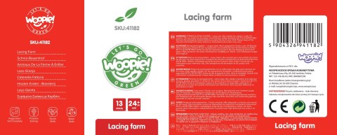 WOOPIE GREEN Drewniane Klocki do Nawlekania Zwierzęta Farma 13 el.