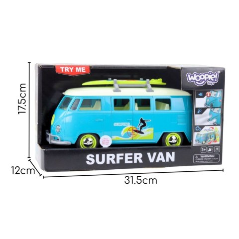 WOOPIE Samochód Bus Surfing Klasyczny Czerwony Ze Światłem I Dźwiękiem Model 1:14