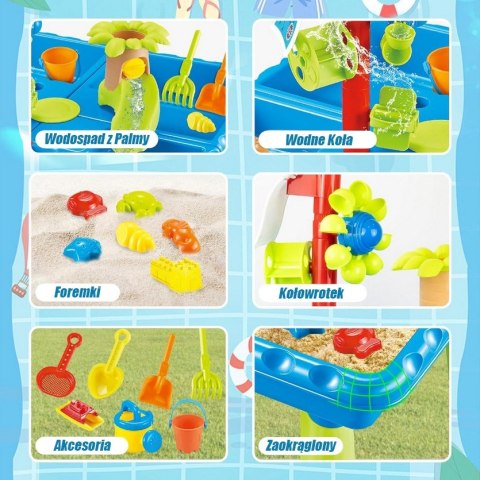 WOOPIE Stolik Wodny 2w1 Piaskownica z Krzesełkiem XL Aquapark 4-Baseny 13 akc.