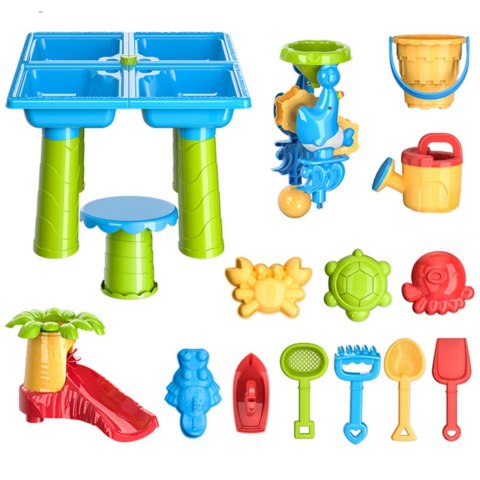 WOOPIE Stolik Wodny 2w1 Piaskownica z Krzesełkiem XL Aquapark 4-Baseny 13 akc.