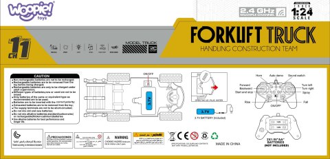 WÓZEK WIDŁOWY ZDALNIE STEROWANY 1:24 FUNKCJE PARA DŹWIĘKI ŚWIATŁA PILOT 2.4G