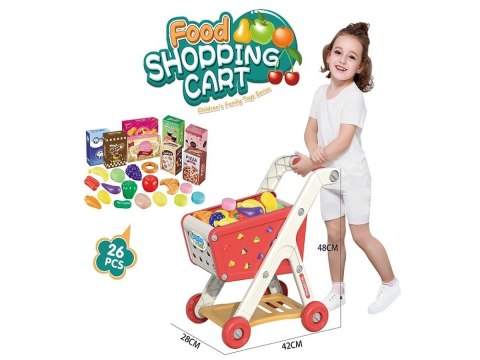 WÓZEK SKLEPOWY KOSZYK NA ZAKUPY OWOCE WARZYWA PRODUKTY ZESTAW 26 EL. CZERWONY