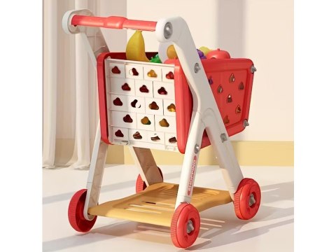 WÓZEK SKLEPOWY KOSZYK NA ZAKUPY OWOCE WARZYWA PRODUKTY ZESTAW 26 EL. CZERWONY