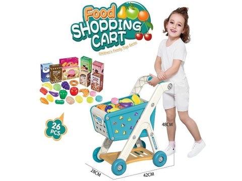 WÓZEK SKLEPOWY KOSZYK NA ZAKUPY OWOCE WARZYWA PRODUKTY ZESTAW 26 EL. NIEBIESKI