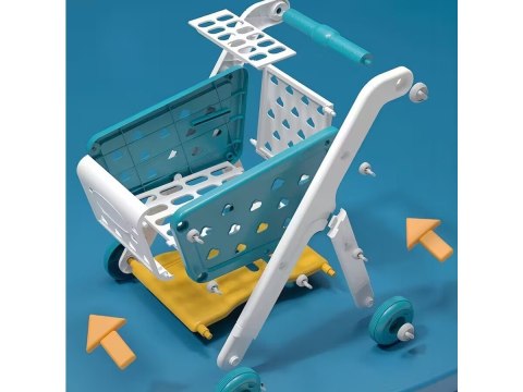 WÓZEK SKLEPOWY KOSZYK NA ZAKUPY OWOCE WARZYWA PRODUKTY ZESTAW 26 EL. NIEBIESKI