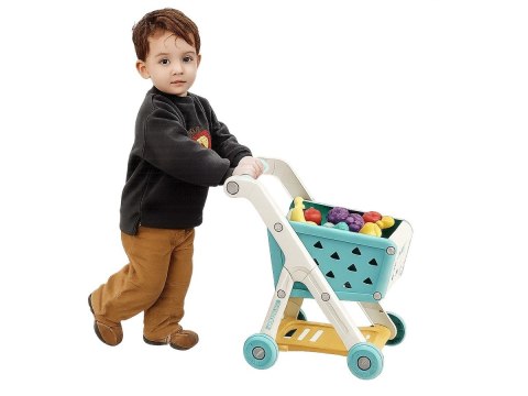 WÓZEK SKLEPOWY KOSZYK NA ZAKUPY OWOCE WARZYWA PRODUKTY ZESTAW 26 EL. NIEBIESKI