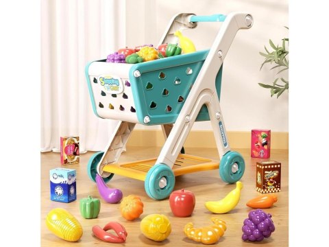 WÓZEK SKLEPOWY KOSZYK NA ZAKUPY OWOCE WARZYWA PRODUKTY ZESTAW 26 EL. NIEBIESKI