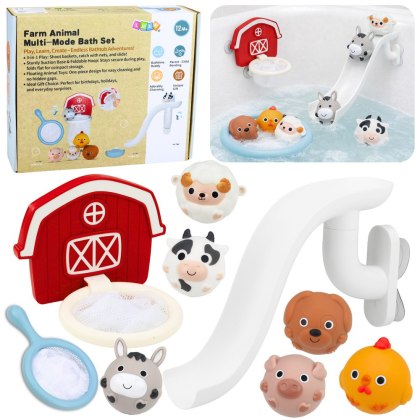 ZESTAW ZABAWEK DO KĄPIELI ZWIERZĘTA DOMOWE FARMA ZJEŻDŻALNIA ŁOWIENIE 10EL.