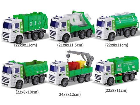 SAMOCHODY CIĘŻAROWE ZESTAW 6 SZT. TIR WYWROTKA ŚMIECIARKA BECZKOWÓZ ZAMIATARKA