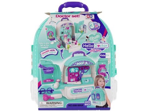 Zestaw Lekarski w Plecaku 3w1 Mały Doktor Walizka Plecak Domek Dla Lalek