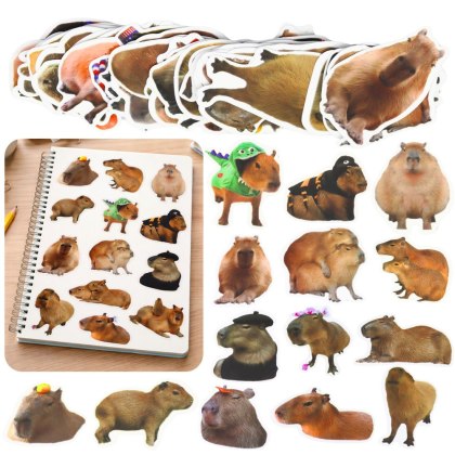 Zestaw Naklejki Kapibara Papierowe Prawdziwe Wizerunki 50 szt.