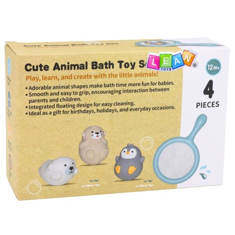 Zestaw Zabawki Do Kąpieli Łowienia Gumowe Zwierzątka Sitko Pastelowe 4 el.