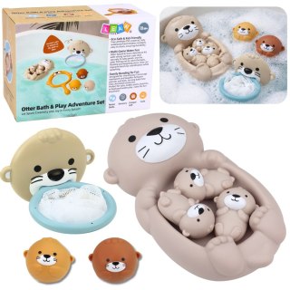 ZESTAW ZABAWEK DO KĄPIELI WYDRA RODZINKA KOSZ PIŁECZKI ŁOWIENIE SIATKA 7EL.