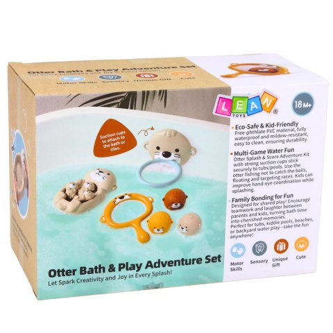 ZESTAW ZABAWEK DO KĄPIELI WYDRA RODZINKA KOSZ PIŁECZKI ŁOWIENIE SIATKA 7EL.