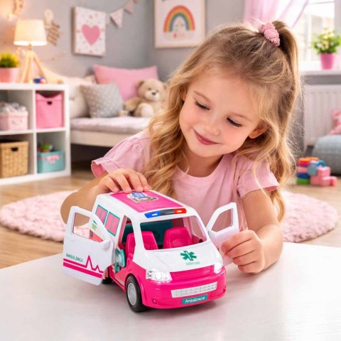 AMBULANS KARETKA POGOTOWIA Z LALKĄ MOBILNY SZPITAL RUCHOME EL. AKCESORIA