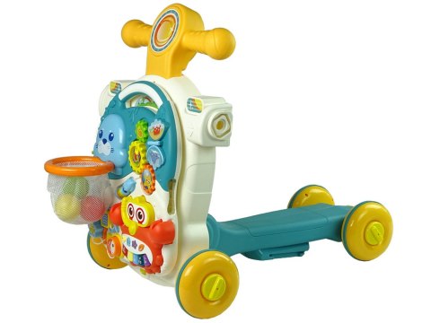 PCHACZ EDUKACYJNY 4W1 HULAJNOGA STOLIK ROWER PIANINKO ODPINANY PANEL NIEBIESKI