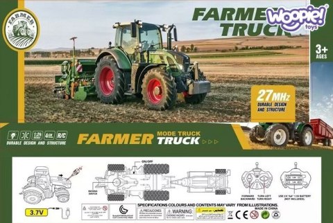 TRAKTOR Z PRZYCZEPĄ NA PILOTA STEROWANY RC SKALA 1:24 ŚWIATŁA LED KOGUT