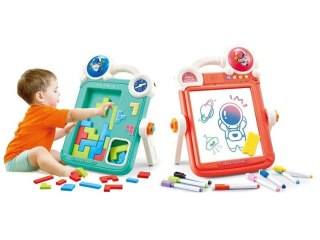 TABLICA EDUKACYJNA 2W1 ZMAZYWALNA KLOCKI UKŁADANKA PISAKI AKCESORIA CZERWONA